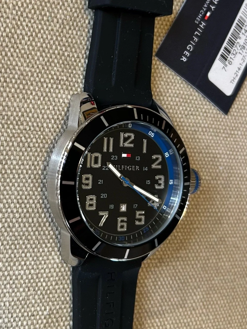 Tommy Hilfiger Watch With 48mm Black Face & Black Silicone Band